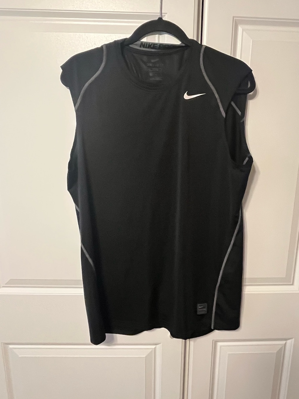 Nike Black Dri-FIT Fitted Athletic mens Tank with White Swoosh-large